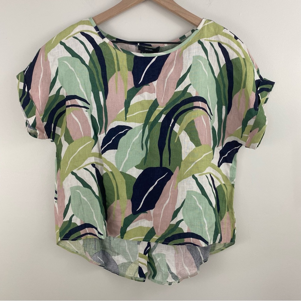 Tahari Botanical Print Linen Top